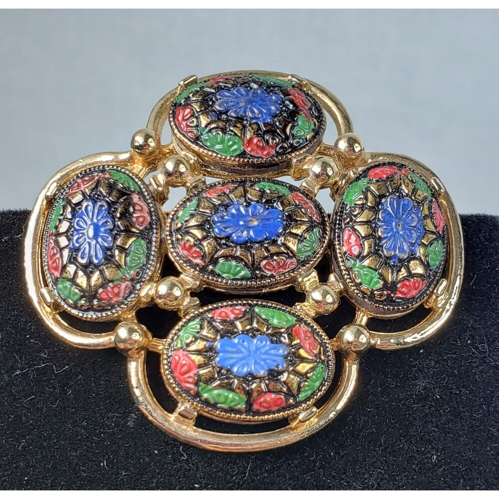 Vtg 1968 Sarah Coventry Light of the East Mosaic Brooch Clip Earrings Set MCM - Picture 6 of 16